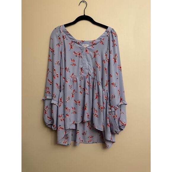 Counterparts Tops - Counterparts Floral Peplum Blouse XL – Lavender Ruffle Sleeve High Low Top